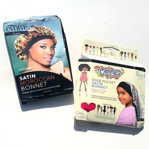 Lot of 2 Satin Bonnets Adult & Childs Evolve Exotics Moroccan Shower Caps Two